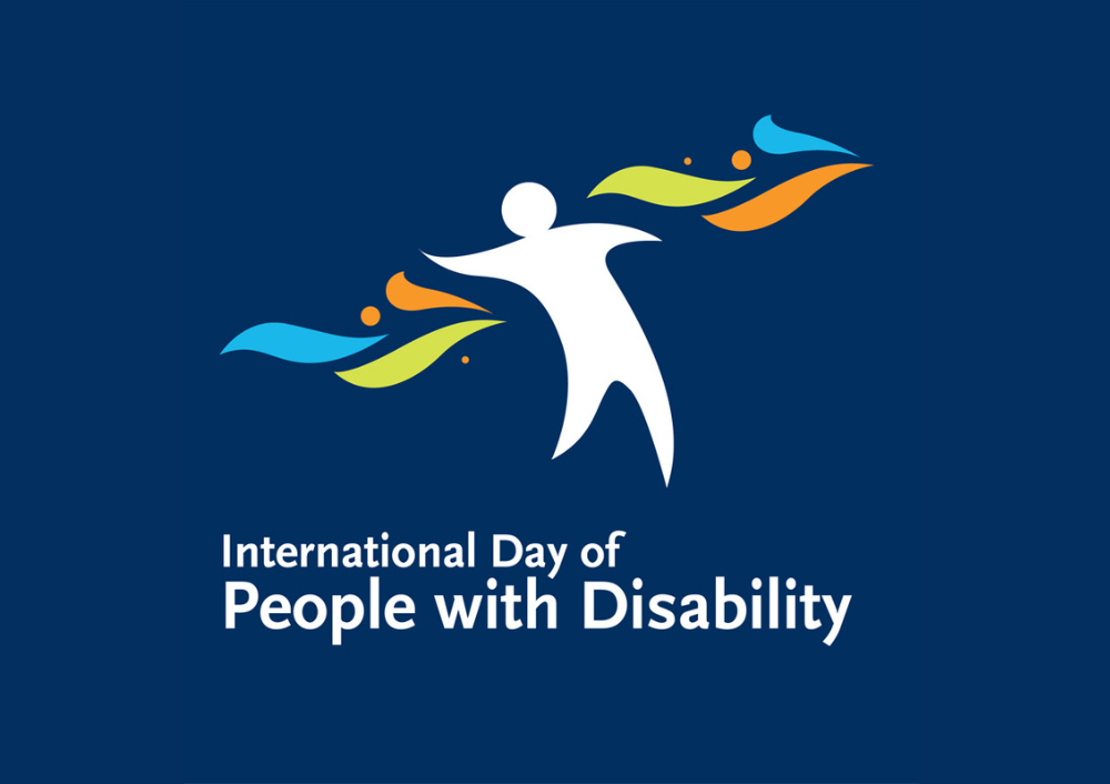 A dark blue background with the International Day of Persons with Disability Logo in white.